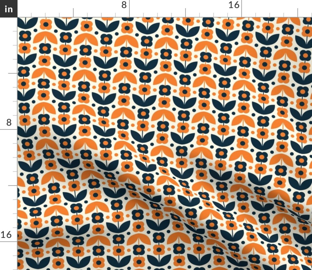 Orange Floral Retro Modern Polka Daisy Midcentury Scandi Cottagecore Scandinavian Folk Small Custom Printed Fabric by Spoonflower Various Fabrics by the Yard or Fat Quarter
